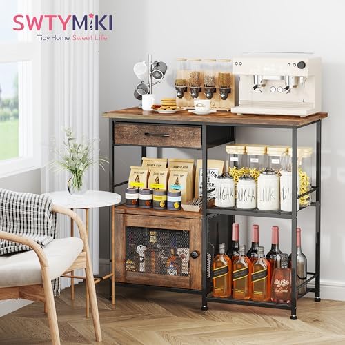 SWTYMIKI 33.31''x14.25'' Coffee Bar Cabinet - Large Farmhouse Coffee Stand Station Multi-Purpose Buffet Sideboard Cabinet with Drawers - Kitchen Bar Table for Living Room, Small Space, Espresso - Image 3