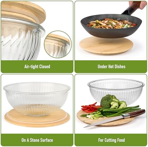 Stackable Glass Mixing Bowls with Bamboo Lids Set of 5 - Image 3