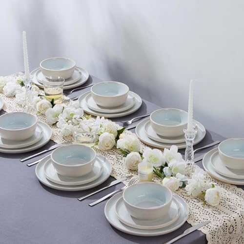 LIANYU 24 Piece Plates and Bowls Sets for 8, Ceramic Dishes Set, Dusk White - Image 4
