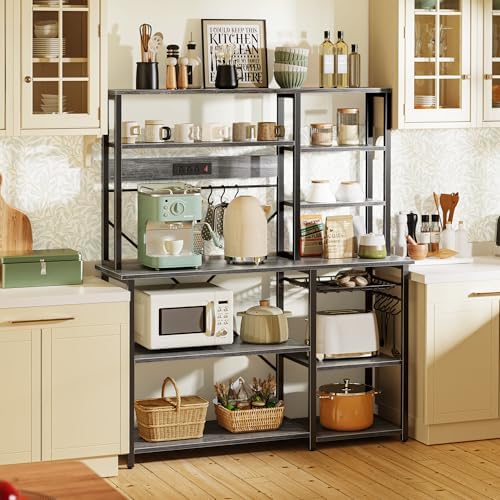 SUPERJARE Large Bakers Rack with Power Outlets, 47.2 Inches Microwave Stand - Image 2
