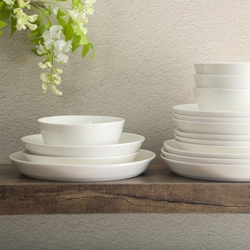 Gibson Home Summer Shades 16 Piece Plates and Bowls Dishes Service for 4 Porcelain Dinnerware Set - White - Image 7