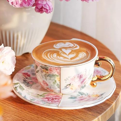 KAMMAK Tea Cups and Saucers Set of 2, Fine Bone China Coffee Cups, YX011 - Image 5