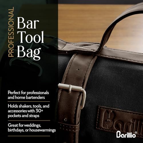 Barillio Bartender Bag (Without Tools) - Stylish, Waxed Canvas, Roll Up Traveling Bar Bag for Carrying Bar Tools and Cocktail Shaker Set with Shoulder Strap - Portable Travel Bartending Roll Black - Image 4