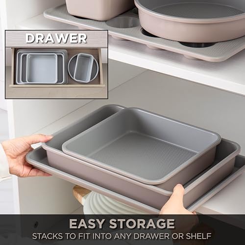 Country Kitchen Nonstick Stackable Bakeware Set - Durable, Easy Release Baking Set, Taupe, 6 Pcs - Image 7
