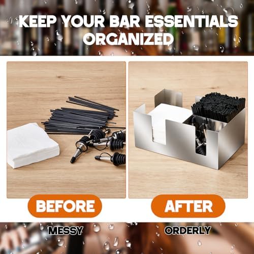 Mifoci 2 Pcs 304 Stainless Steel Bar Caddy, Napkin & Straw Holder Organizer - Image 4