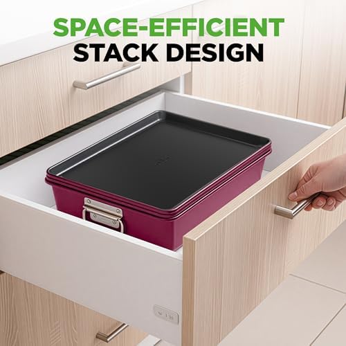 NutriChef 8-Piece Nonstick Stackable Bakeware Set - PFOA, PFOS, PTFE Free Baking Pan Set w/Non-Stick Coating, 450°F Oven Safe, Round Cake, Loaf, Muffin, Wide/Square Pans, Cookie Sheet (Plum) - Image 2