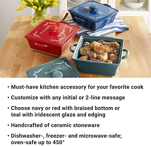 Let's Make Memories Personalized Square Stoneware Casserole Dish - Initial - Red - Image 3