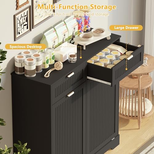 Double 13 Gallon Tilt Out Trash Can Cabinet,Garbage Cabinet with Drawer - Image 4