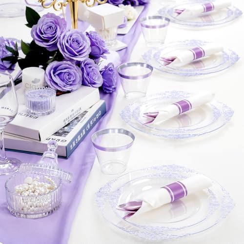 Hioasis 175 Pcs Clear Purple Plates for Party - Image 4