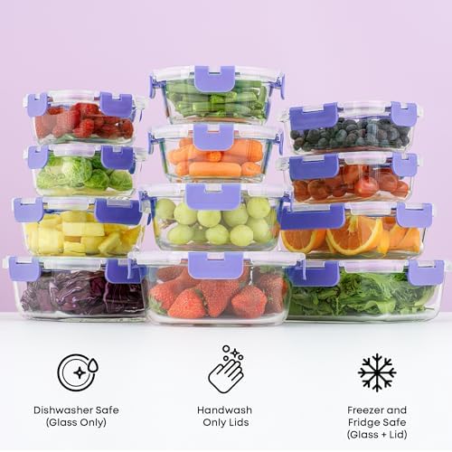 JoyJolt 24pc Borosilicate Glass Storage Containers with Lids | 12 Airtight/Freezer Safe Food Storage Containers for Pantry and Kitchen | Meal Prep Container for Lunch | Glass Tupperware Set - Image 4