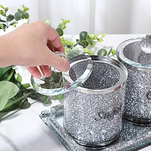 JUXYES Crushed Diamonds Canisters Set for Sugar Coffee Tea Features Tray - Image 4