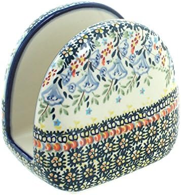 Blue Rose Polish Pottery - Green Periwinkle Napkin Holder - 5" x 5" - Ceramic Napkin Holders, Decorative Dining Table Accessories by BlueRosePottery