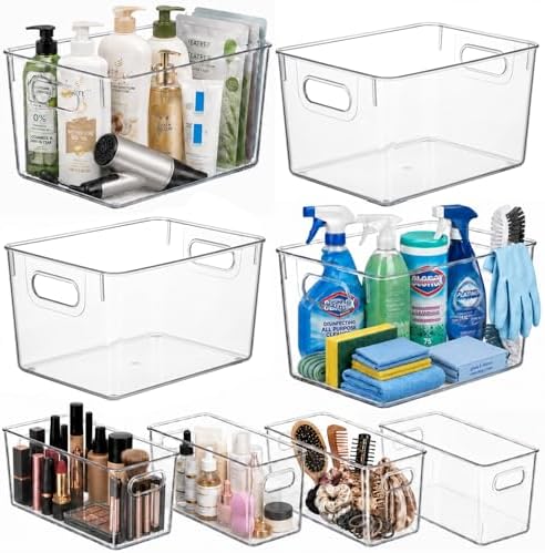 MOONEDGE 8 Pack Clear Plastic Storage Organizer Bins, 4 Large & 4 Narrow by MOONEDGE