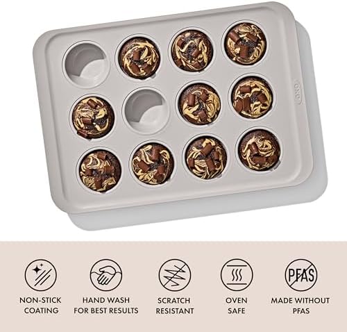 OXO Good Grips Non-Stick Pro Ceramic Coated Metal Bakeware 12 Cup Muffin Pan – Biscuit (Pack of 6) - Image 2