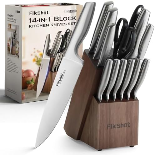 FIKSHOT 14 Pieces Knife Block Set German Stainless Steel with Sharpener by FIKSHOTKitchenKnifeSet