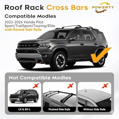 Powerty 300LBS Roof Rack Cross Bars for 2023-2026 Honda Pilot Sport/TrailSport/Touring/Elite with Raised Side Rails, Heavy Duty Aluminum Roof Rails Crossbars Luggage Racks (Not for LX & EX-L) - Image 2