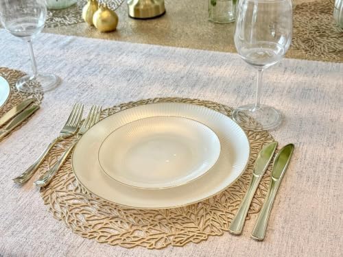 " OCCASIONS " 240 Plates Pack,(120 Guests) Heavyweight Premium Disposable Plastic Plates Set -120 x 10'' Dinner + 120 x 7'' Salad/Dessert (Pearl - Pearled Ivory & Gold) - Image 3