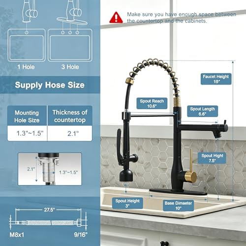 GIMILI Black Gold Kitchen Faucet with LED Light and Pull Down Sprayer - Image 2