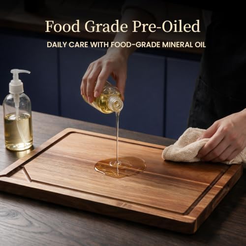 Kikcoin 17" x 11.8" Food Safe Acacia Cutting Board, Reversible Tray - Image 4