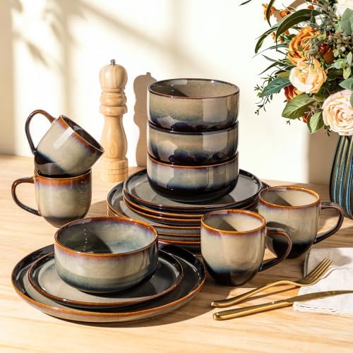 TheTerra Ceramic Dinnerware Set for 4, 16-Piece Plates and Bowls Set by TheTerra