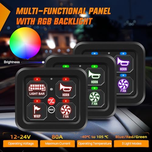 Nilight 4 Gang Switch Panel RGB 12V 24V Circuit Control Relay System - Image 2
