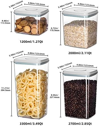 12 Pcs Pop Airtight Food Storage Containers with Lids for Kitchen Pantry Organization Stackable Cereal Snacks Flour Sugar Coffee Spaghetti (1.2, 2.0, 2.7, 3.3qt)*3 - Image 6