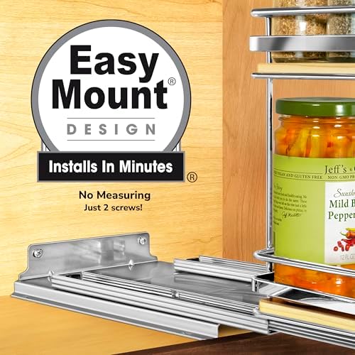 LYNK PROFESSIONAL® Élite™ Pull Out Spice Organization for Cabinets - 8-3/8 inch Wide – Spice Rack for Inside Cabinets – Wood/Chrome - Sliding Spice Rack Organizer for cabinet – Spice Rack - 2 Tier - Image 3
