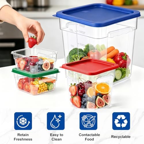 4Pack - 12QT Food Storage Containers with Lids & Handles, Polycarbonate Clear Airtight Food Container with Scale Marks for Bread Proofing, Flour, Commercial Grade, Restaurant & Kitchen, Square, Blue - Image 4