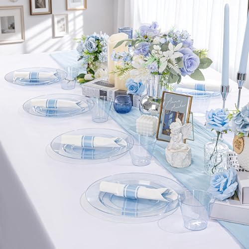 DaYammi 210PCS Blue Glitter Plastic Dinnerware Set for 30 Guests - Image 6
