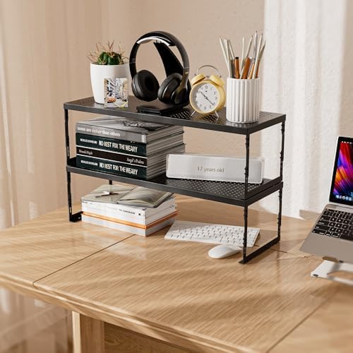 Stackable Expandable Metal Shelf Organizer - Adjustable Wire Storage Rack with Holes for Kitchen, Bathroom, Cabinet, Office - Space Saving, Durable & Sturdy Design（3PACKS/Large/Black - Image 6
