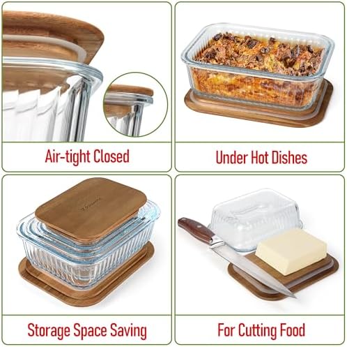 Ribbed Glass 4 Stackable Meal Prep Containers with Acacia Lids - Image 3