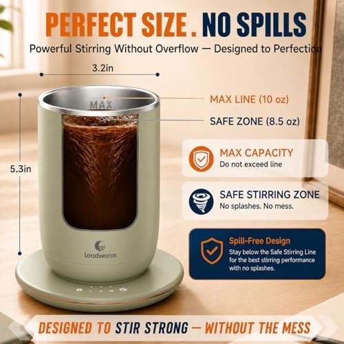 Self Heated Stirring Coffee Mug, 10oz Auto Mixing Cup with Warmer, Green - Image 4