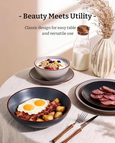 Famiware Venus Stoneware Dinnerware Sets with Pasta Bowls, Dishes Set for 4 - Image 3
