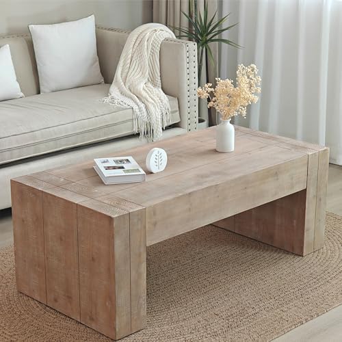 Rectangle Coffee Table with Thick Block-Style Legs Solid Wood Coffee Table - Image 3
