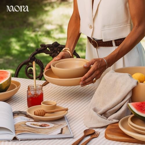 MORA Medium Dishes Set of 4, 30oz Ceramic Pottery Pasta Plate/Wide Bowls - Microwave, Oven and Dishwasher Safe - Merrigold - Image 6
