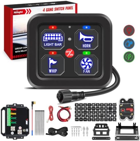 Nilight 4 Gang Switch Panel Blue 12V 24V Circuit Control Relay System by Nilight