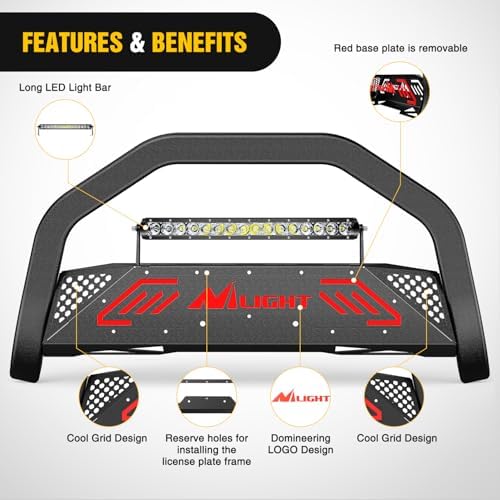 Nilight Bull Bar with Light Bar for Toyota 4Runner 2010-2024 | Includes License Plate Hole Brush Guard, Front Bumper Push Bar w/Grille Skid Plate Light Mount - Image 3