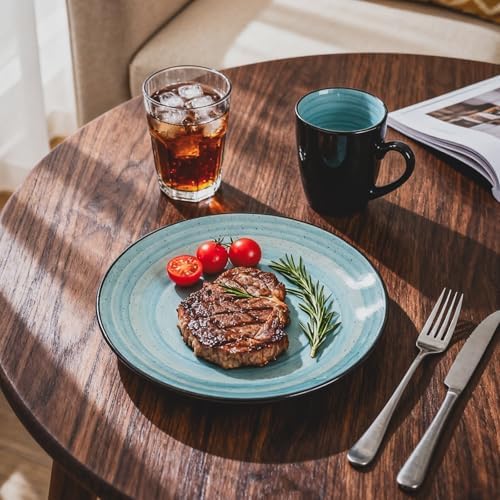 HomeVss, Stoneware Sonoma Dinnerware Set, Black + Speckled Spin Wash (56pc Set, Turquoise) - Image 6