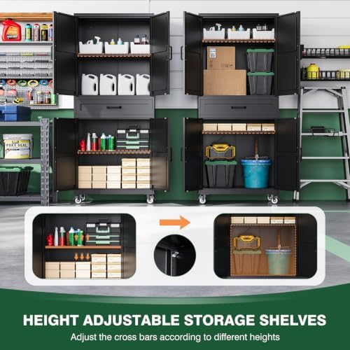 Letaya Metal Garage Storage Cabinet with Wheels,Kitchen Pantry with Drawer - Image 6