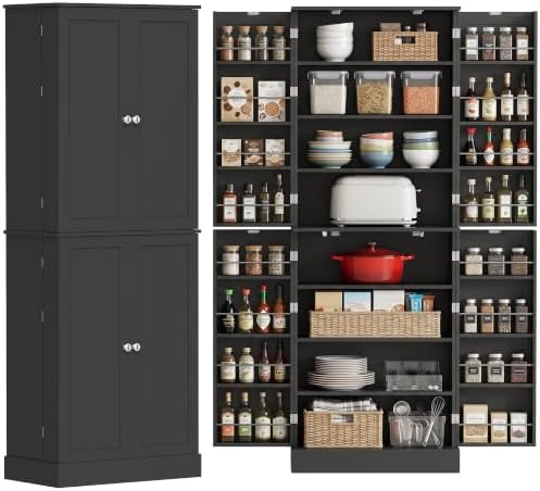 HOMCOM 65" Kitchen Pantry Storage Cabinet 16 Door Shelves Black by HOMCOM