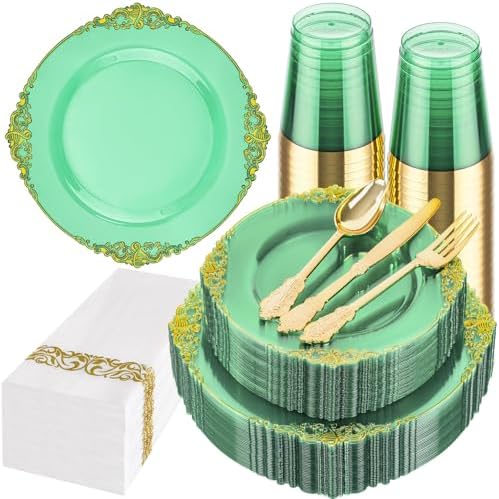 Hioasis 175 Pcs Clear Green Plates for Party by Hioasis
