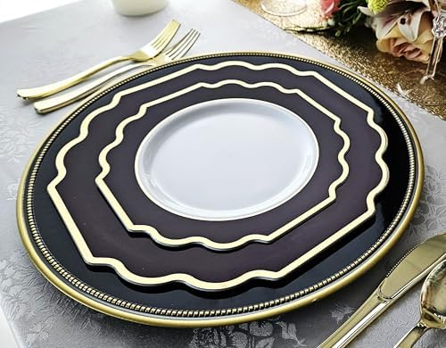 " OCCASIONS " 640 Piece set (80 Guests)-Heavyweight Wedding Party Disposable Plastic Plate Set - 80 x 10.5'' + 80 x 8'' + Silverware + Cups + Napkins (Imperial in White & Black & Gold) - Image 4
