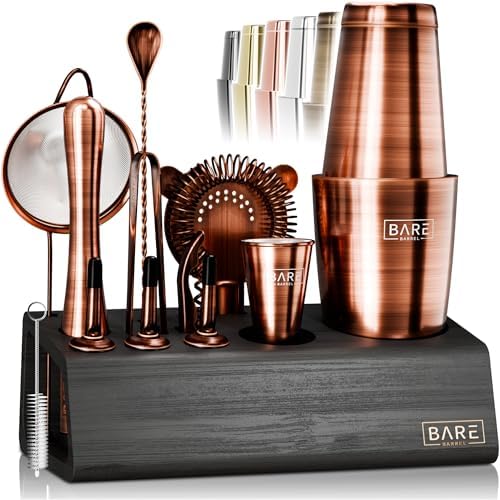 BARE BARREL® Mixology Bartender Kit Bar Set | 14-Piece Cocktail Shaker Set | Martini Barware Mixing Tools for Home Bartending | Incl. 35 Recipe Cards | Gift Set (28oz Boston Shaker, Copper/Black) by BareBarrel