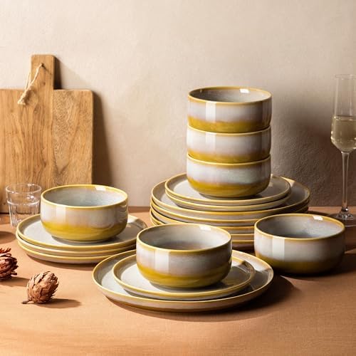 TheTerra Ceramic Dinnerware Set for 6, 18-Piece Plates and Bowls Set by TheTerra