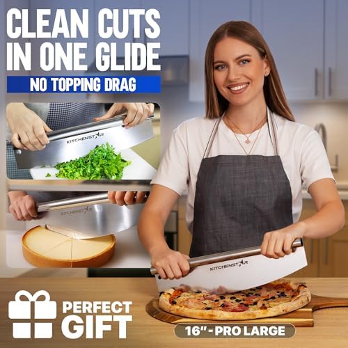 16-Inch Pizza Cutter Rocker Blade, 304 Stainless Steel Slicer Knife, Silver (Pack of 2) - Image 2