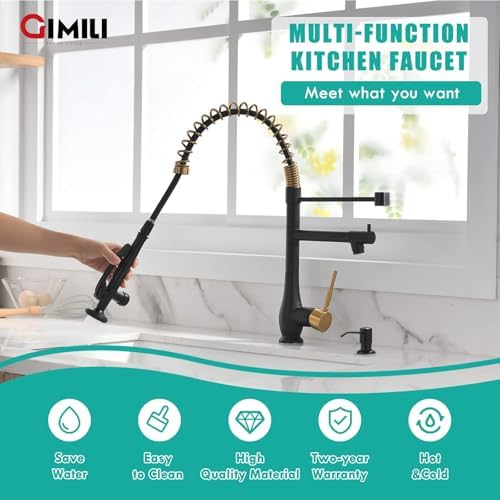 GIMILI Black Gold Commercial Kitchen Sink Faucet with Soap Dispenser - Image 5