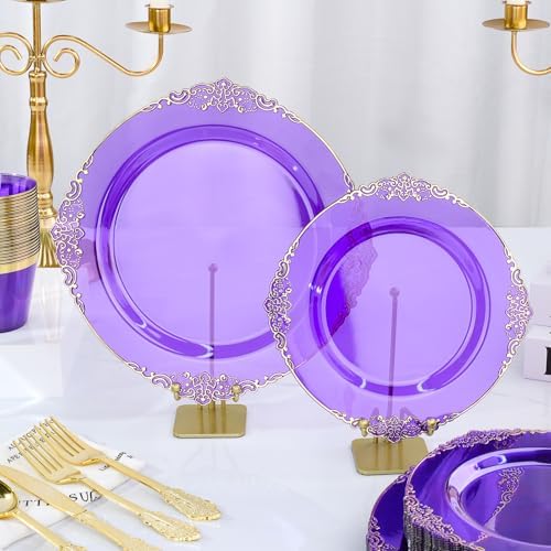 Bestluck 350PCS Purple Disposable Dinnerware for 50 Guests - Image 4