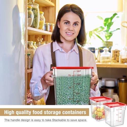 Suclain 2 Pcs Square Food Storage Container Polycarbonate Clear Food Container with Lid Commercial Rice Storage with Graduations for Commercial Kitchen(18 Qt,Red) - Image 4