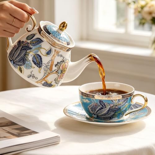 KAMMAK Tea for One Set, Ceramic Teapot, Bone China Tea Set, Cup and Saucer - Image 6