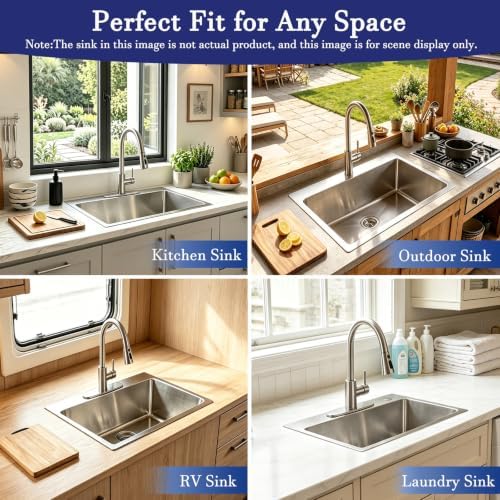 VAPSINT 22x18 Inch Drop In Kitchen Sink, 22 Inch 16 Gauge T304 Stainless Steel Topmount Small Kitchen Bar Sink, Handmade Single Bowl Outdoor RV Laundry Utility Prep Sink with Basket Strainer - Image 2